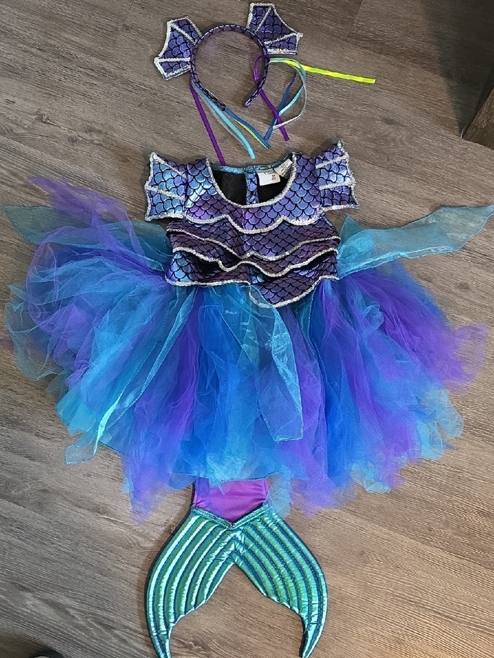 Girls Purple & Blue Mermaid Costume Tutu Dress with Tail